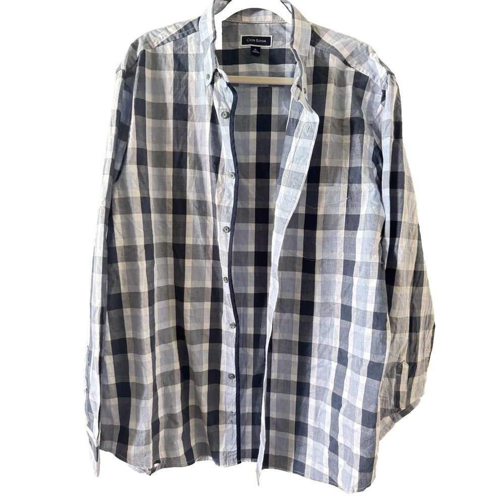 Club Room Flannel Shirt Men's XL Navy Blue Plaid Button Down Long Sleeve NWOT